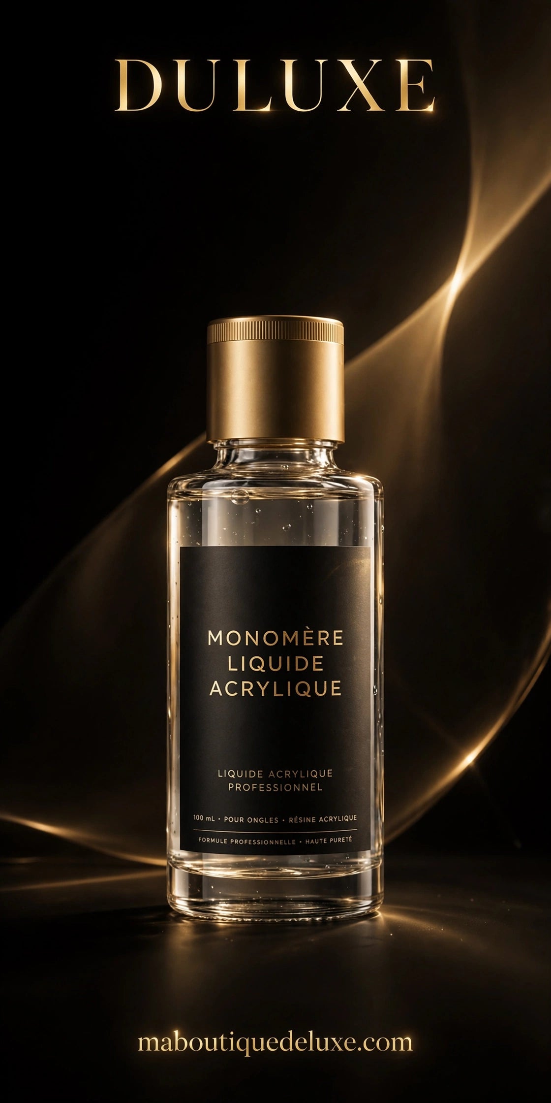 Monomère Liquide Acrylique Limegirl — vue épurée fond noir, très premium