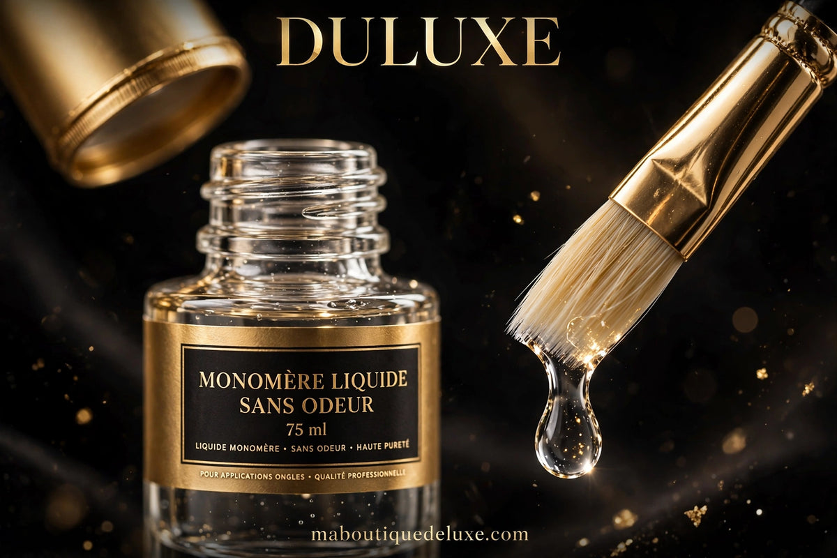 Monomère Liquide Sans Odeur NOCIS 75ml — gros plan sur la goutte de liquide limpide