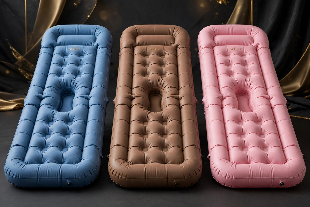 Le Matelas Corporel Gonflable de Grossesse DULUXE en 3 couleurs : Bleu, Brun et Rose