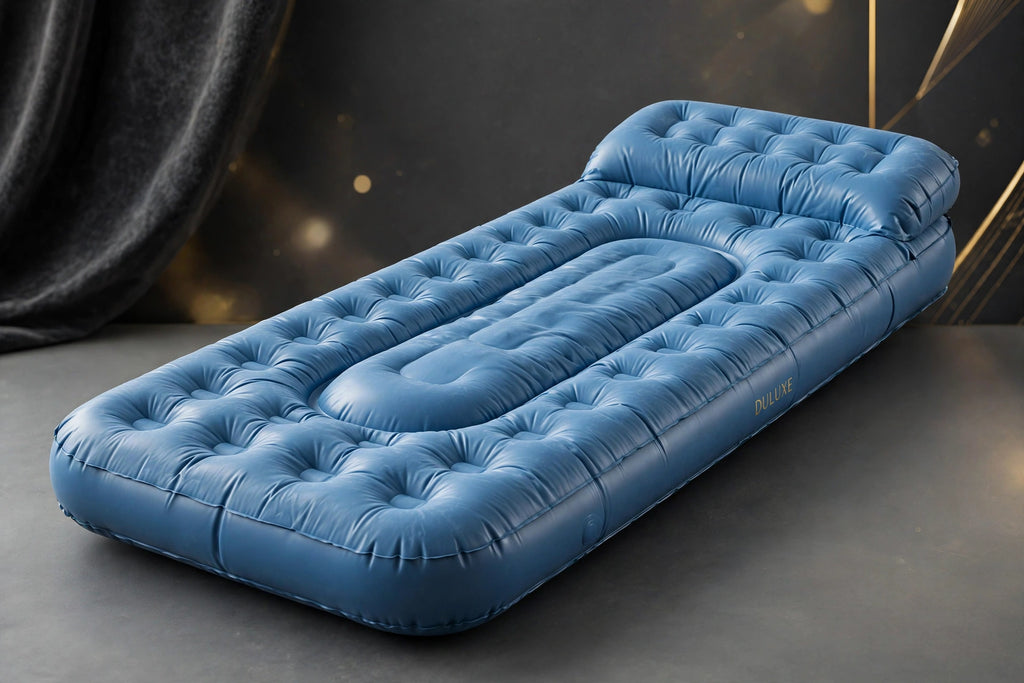 Le Matelas Corporel Gonflable de Grossesse DULUXE Bleu gonflé, vue d'ensemble 170 × 65 × 22 cm