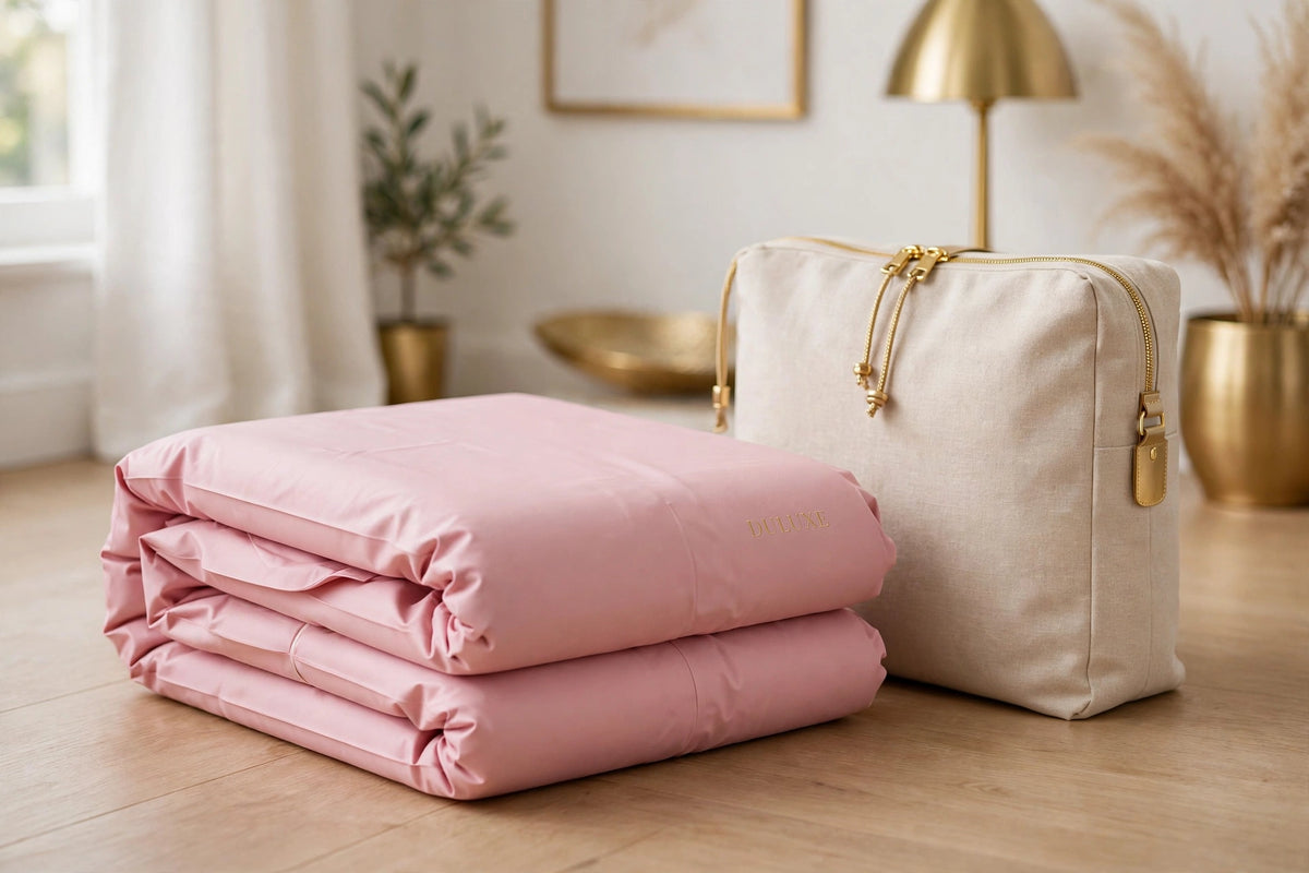 Le Matelas Corporel Gonflable de Grossesse DULUXE dégonflé et plié compact, facile à ranger