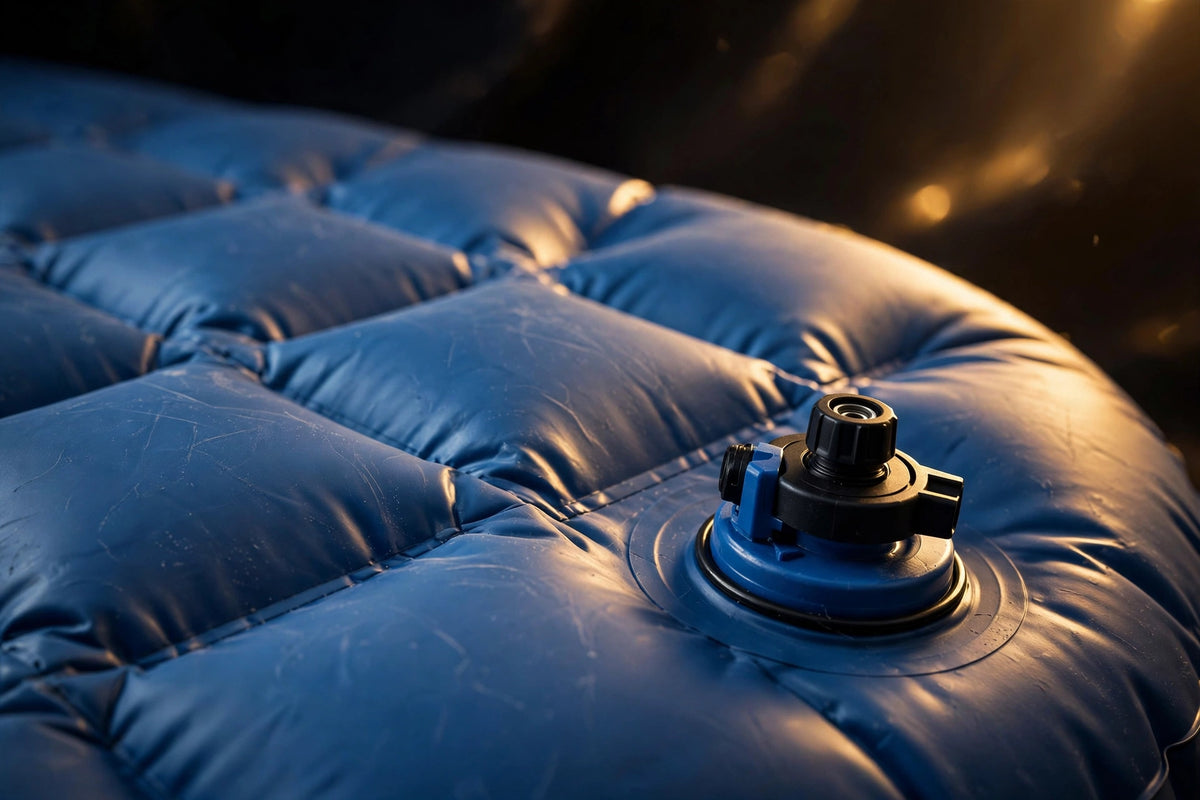 Valve de gonflage et surface matelassée en PVC du Matelas Corporel Gonflable de Grossesse DULUXE en gros plan