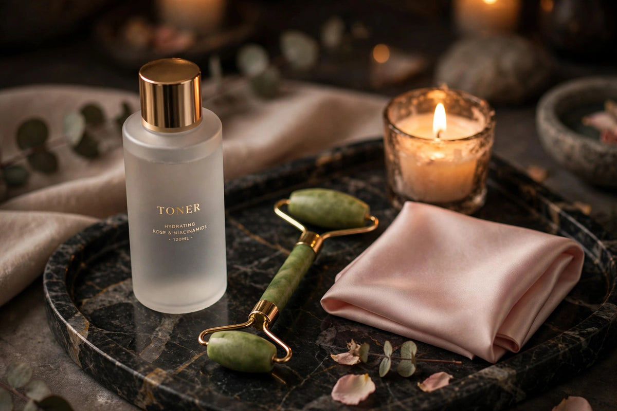 Rituel beauté complet avec le toner EGF, rouleau de jade et bougie