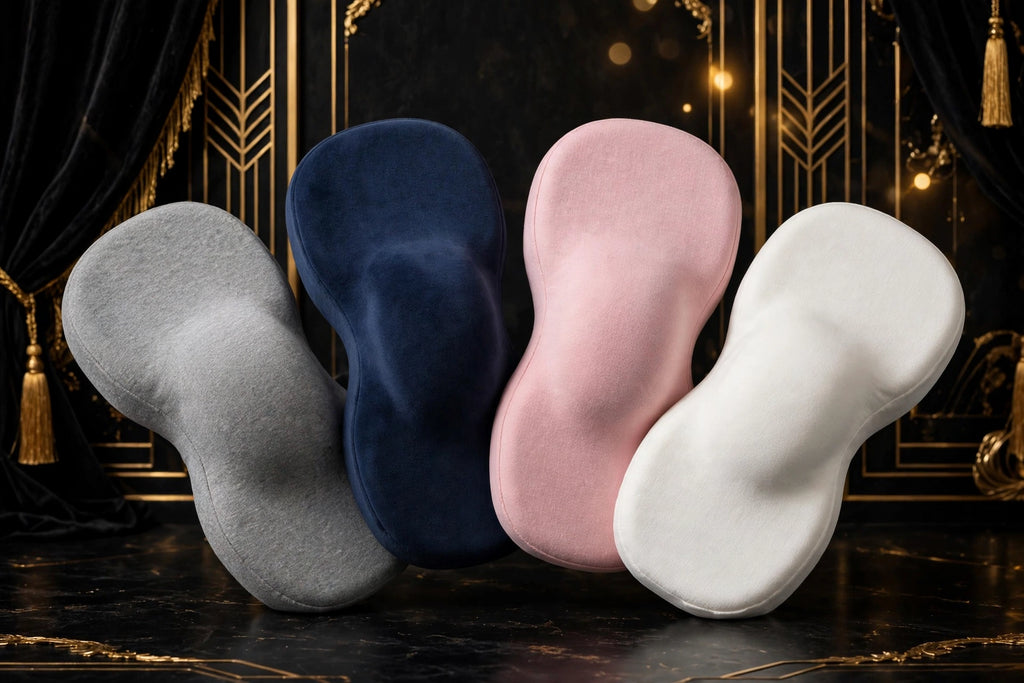Les 4 couleurs de l'Oreiller pour Genoux DULUXE : Gris, Bleu Marine, Rose et Blanc