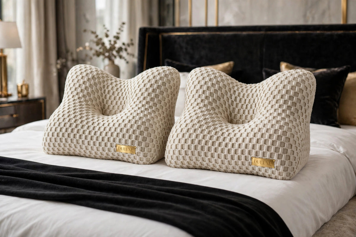 Format Duo DULUXE : deux oreillers cervicaux nid d'abeille sur un lit double premium