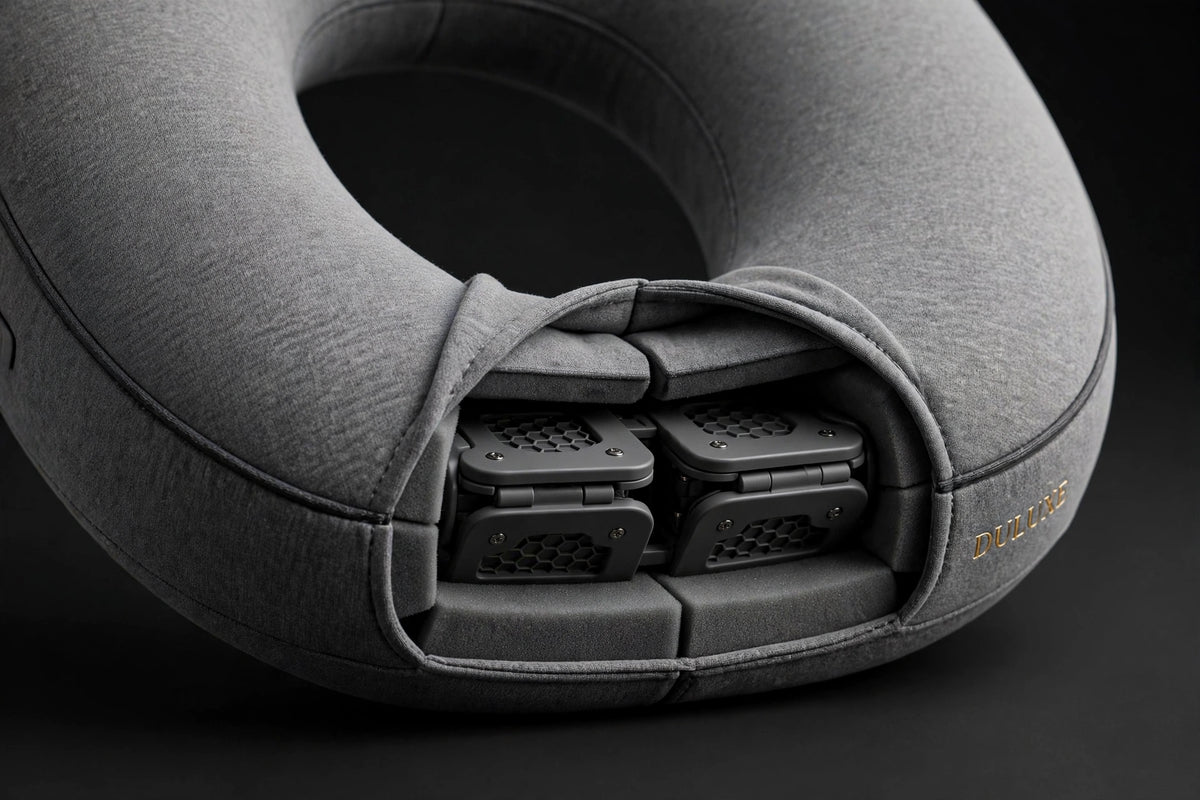 Modèle B Renforcé de l'Oreiller de Voyage en U DULUXE gris : double plaque de soutien, maintien plus ferme