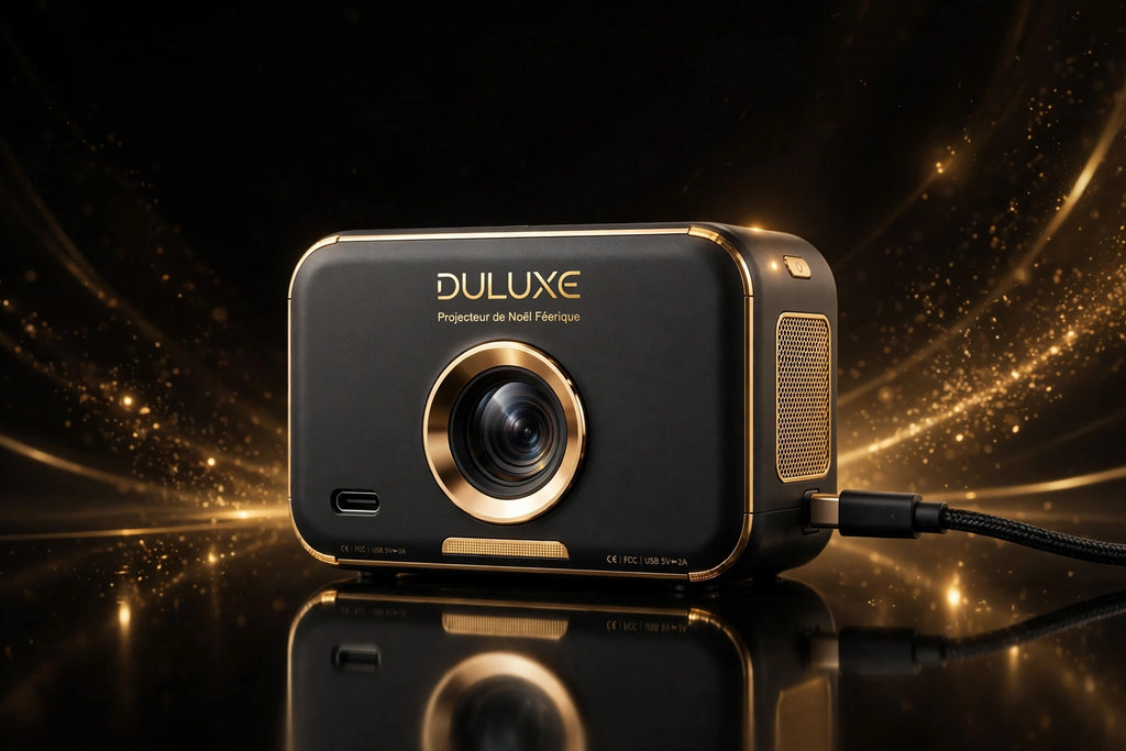 Projecteur de Noël Féerique DULUXE sur fond noir et doré premium