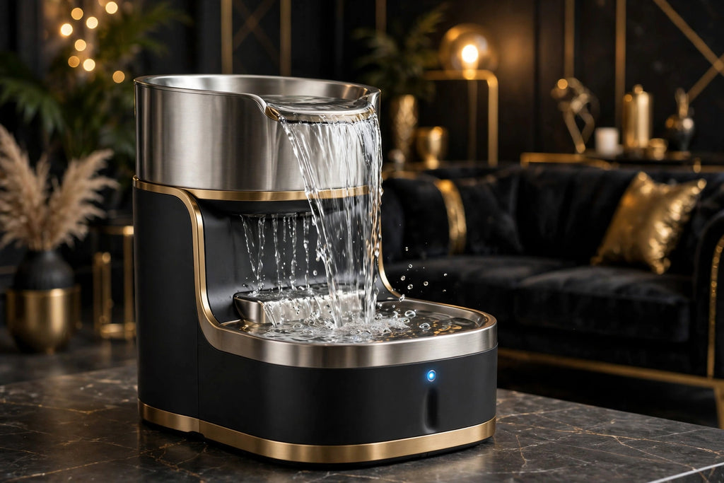 Fontaine à eau pour chat dans un salon élégant