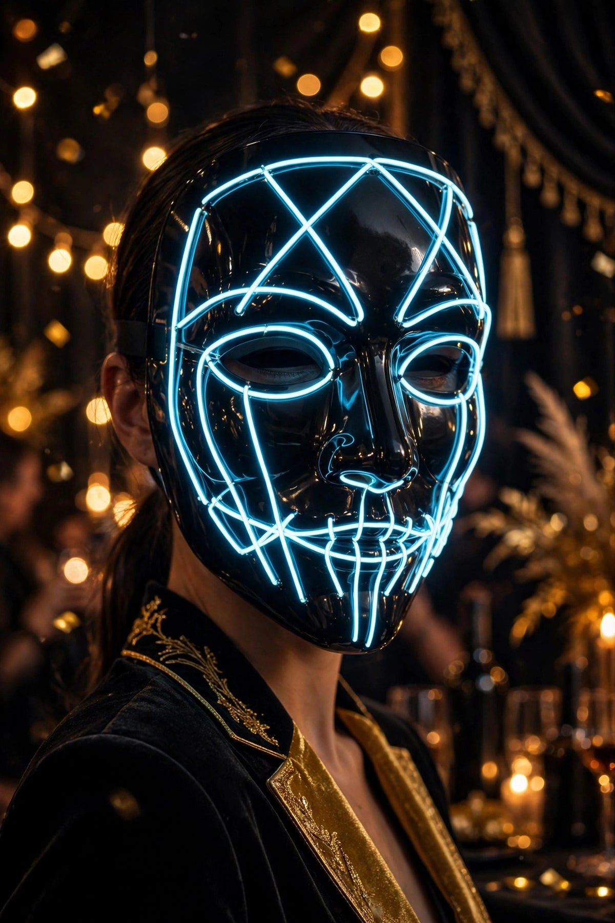 Personne portant le Masque Purge LED Néon à une fête d'Halloween