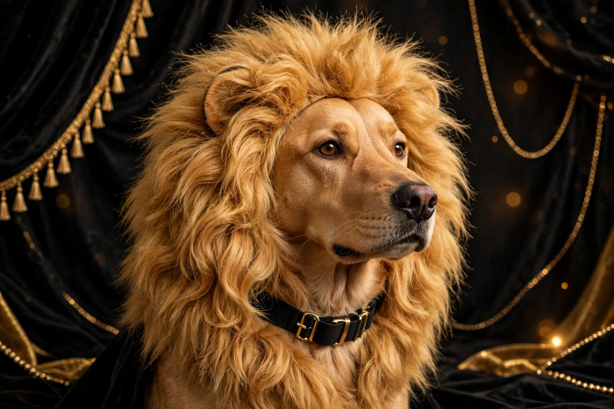 Chien avec la perruque crinière de lion Halloween