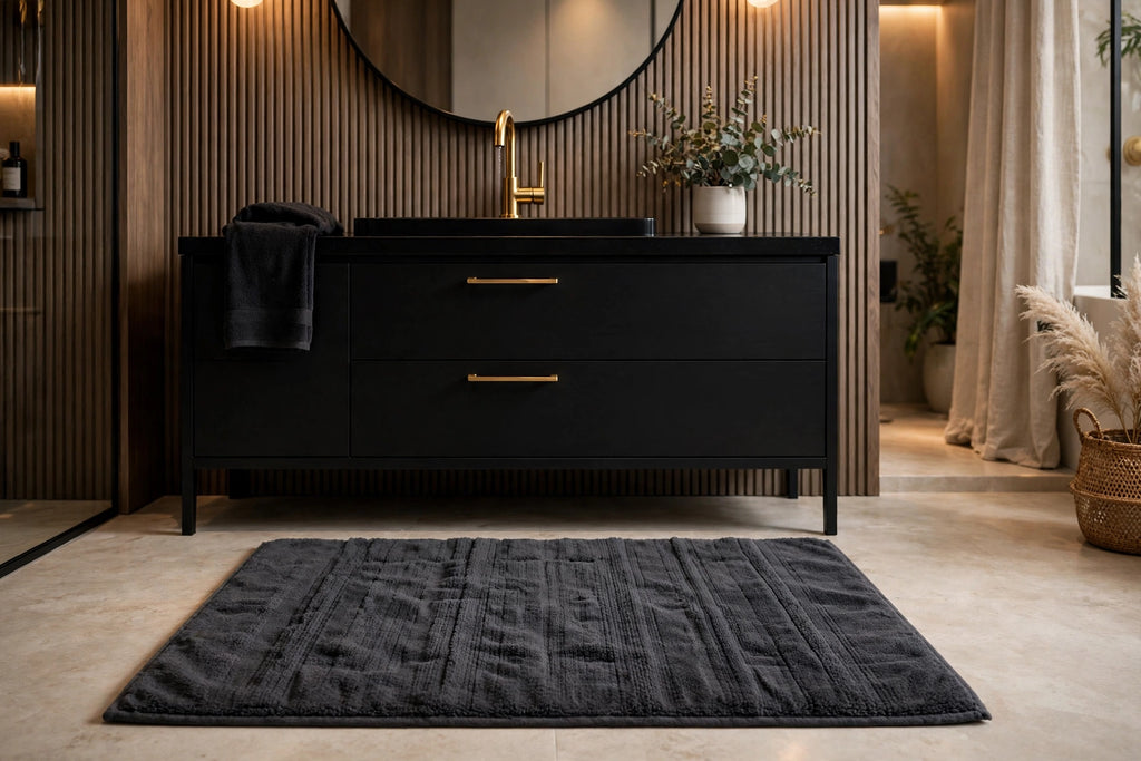 Tapis de Bain DULUXE Gris Anthracite dans une salle de bain moderne