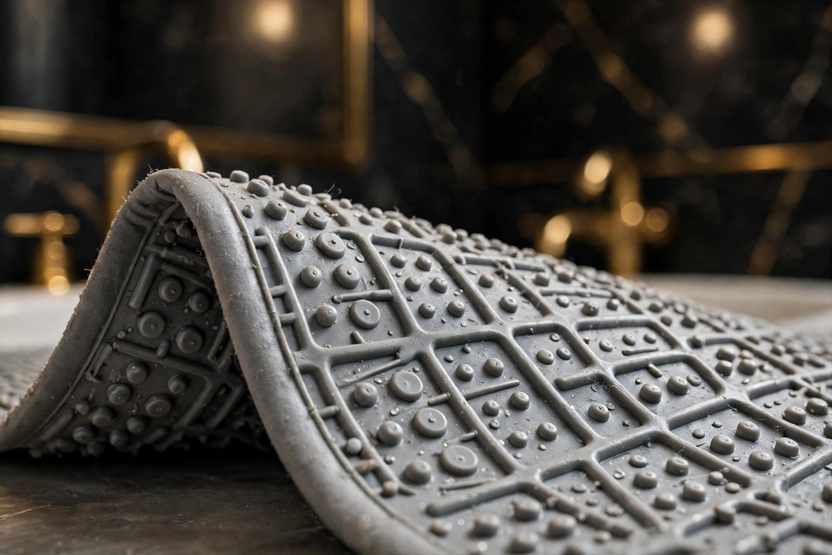 Dos en PVC antidérapant du Tapis de Bain DULUXE – il reste bien en place sur le carrelage