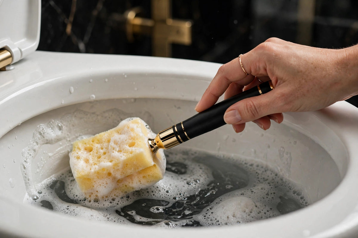 Nettoyage de la cuvette avec la brosse à tête jetable du kit WC