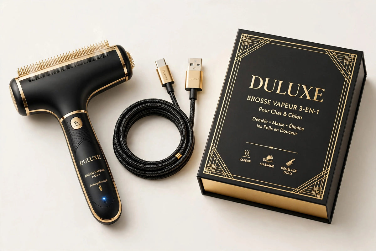 Brosse vapeur avec son câble USB et sa boîte premium DULUXE