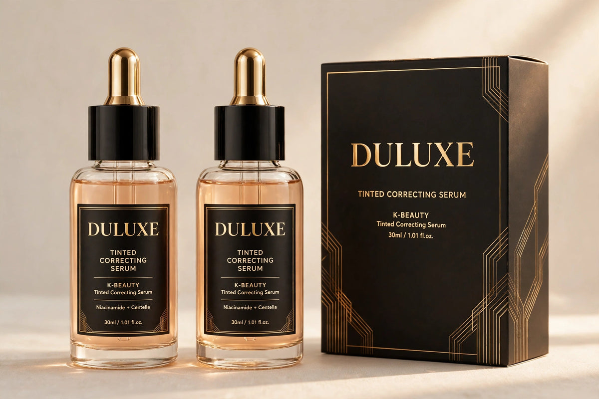 Duo de flacons de sérum teinté avec leur boîte premium DULUXE