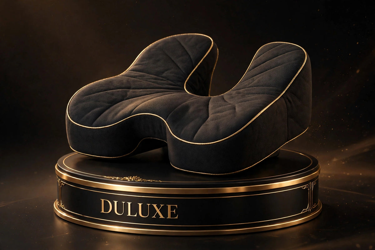 Coussin d'Assise Orthopédique DULUXE en mousse à mémoire sur écrin noir et doré