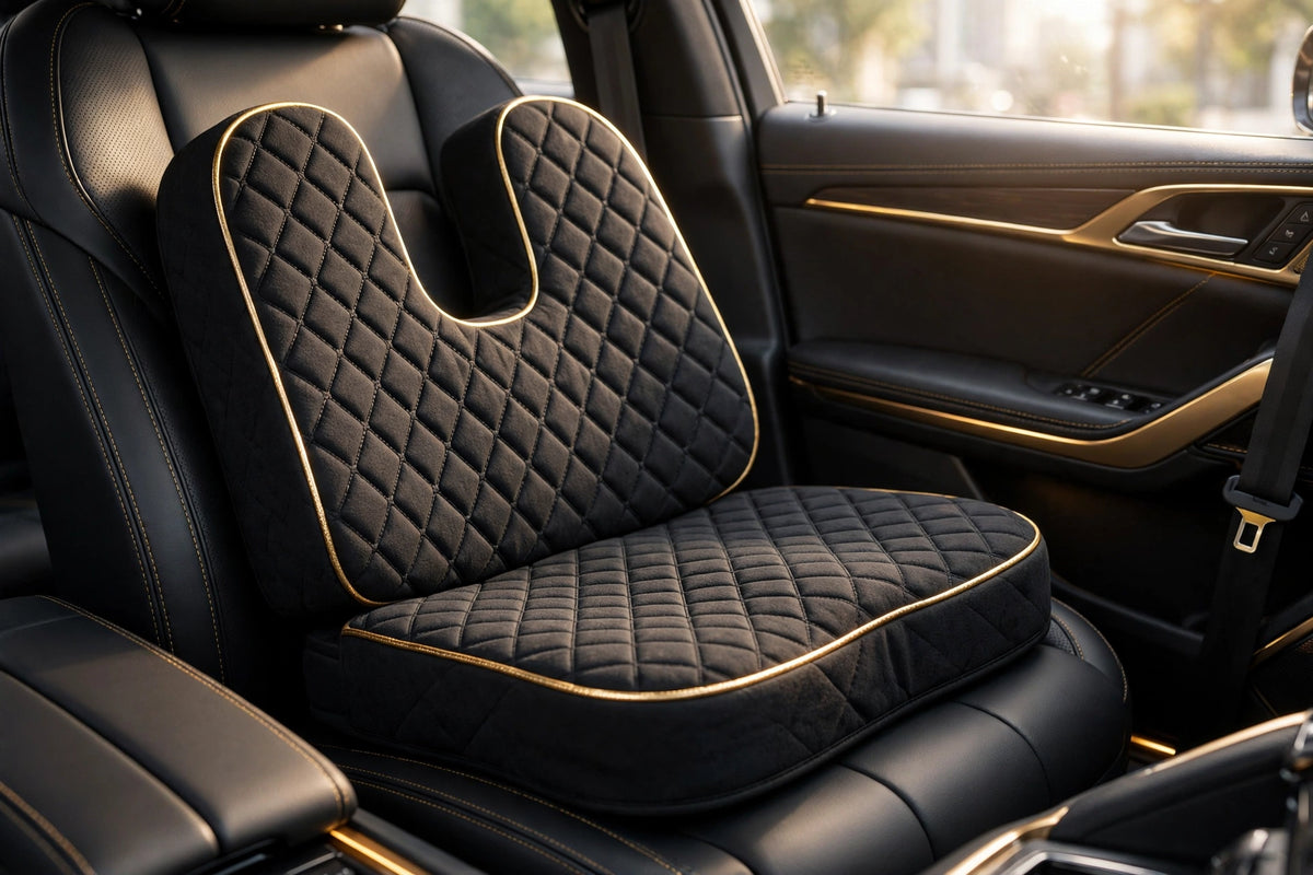 Coussin orthopédique posé sur un siège de voiture