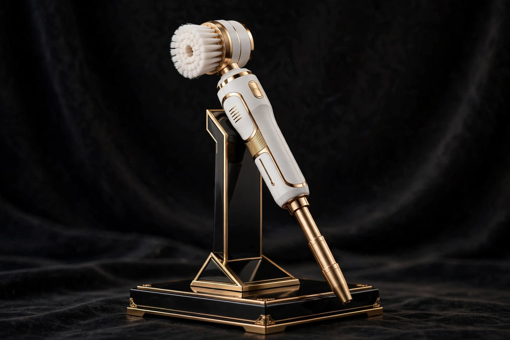 Brosse de Nettoyage Électrique Rotative DULUXE sur présentoir noir et doré
