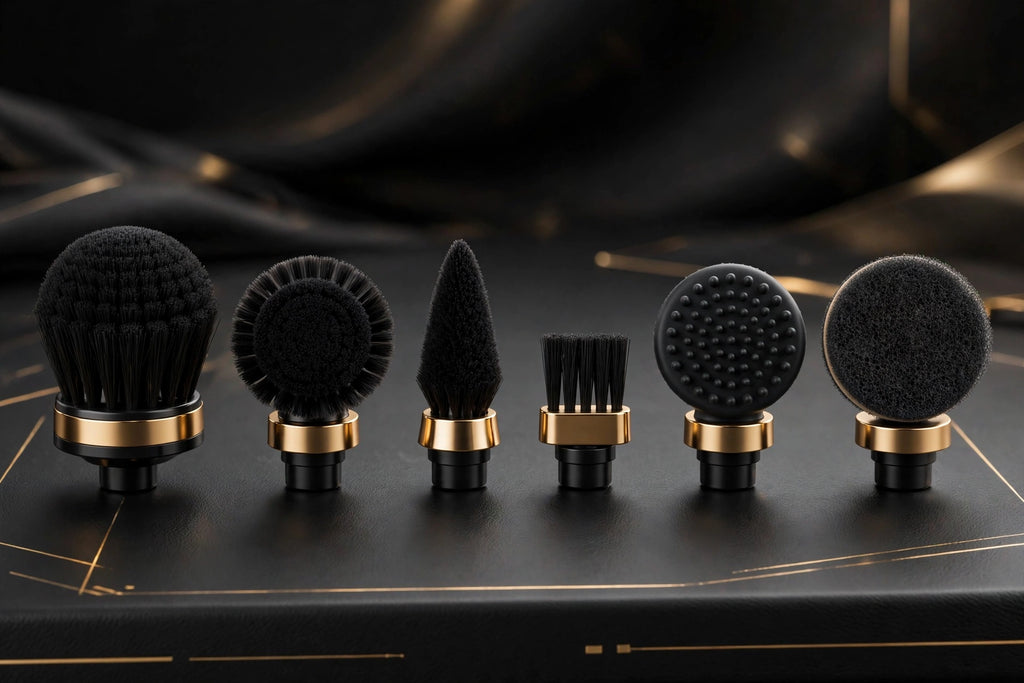 Têtes de brosse interchangeables noires et dorées alignées