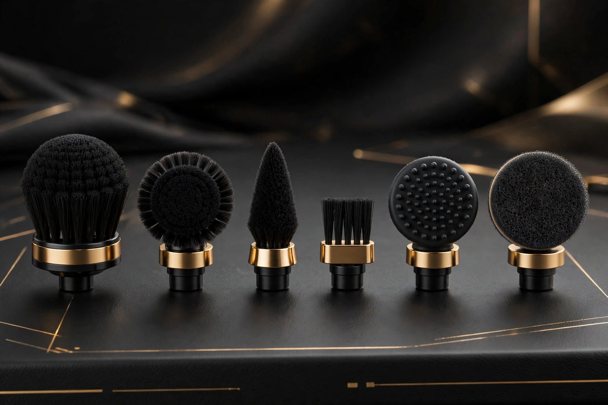 Têtes de brosse interchangeables noires et dorées alignées