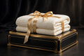 Couverture en Mousseline DULUXE ivoire pliée sur écrin noir et doré