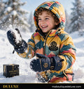 Moufles de ski imperméables pour enfant DULUXE bleu marine portées par un enfant souriant en tenue de neige, visuel principal