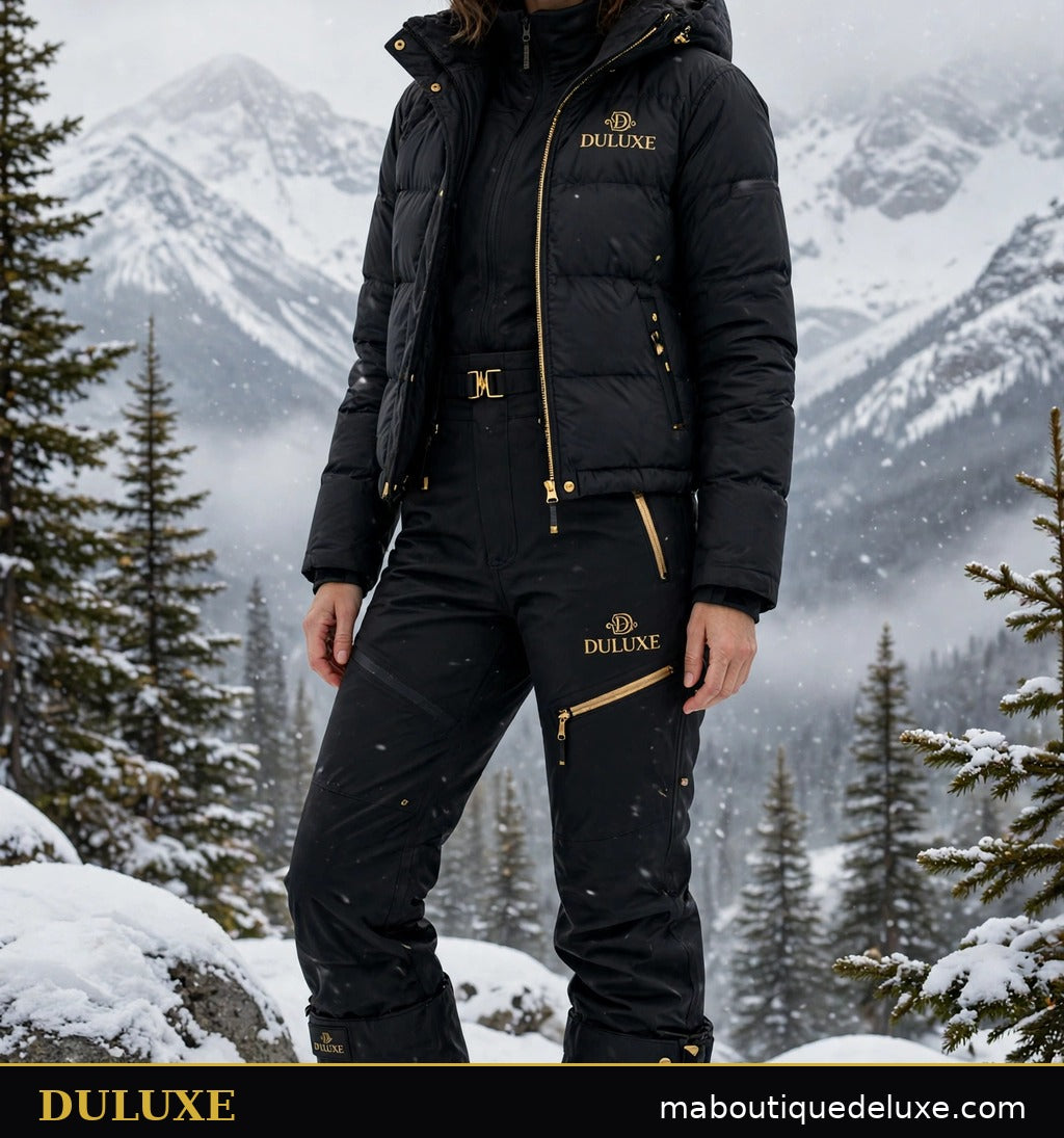 Pantalon de neige pour femme DULUXE noir porté dans la neige, visuel principal