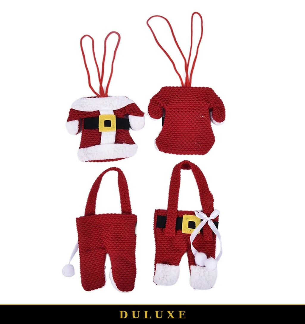Lot de porte-couverts costume de Père Noël DULUXE, hauts et pantalons rouges à boucle dorée