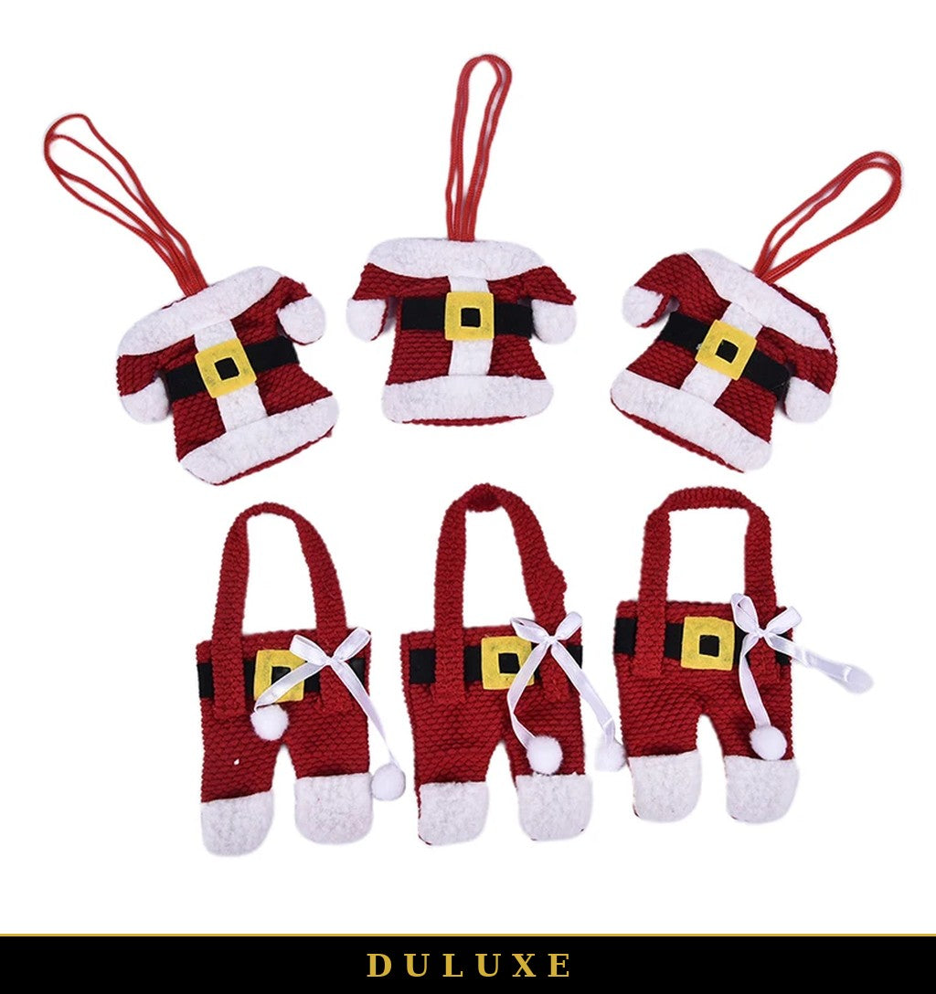 Porte-couverts costume de Père Noël DULUXE en hauts et pantalons sur fond clair