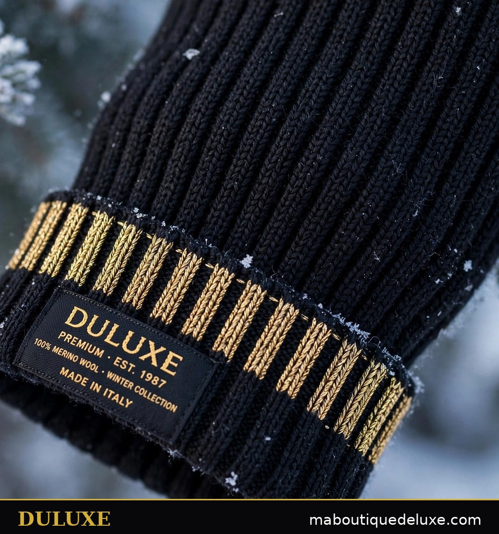 Détail des manches et des poignets côtelés du pull col roulé pour homme DULUXE