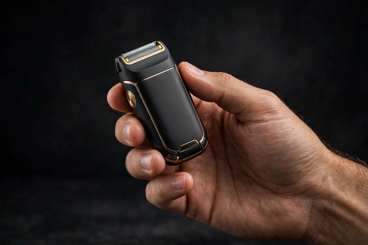 Rasoir électrique DULUXE tenu en main, format poche compact