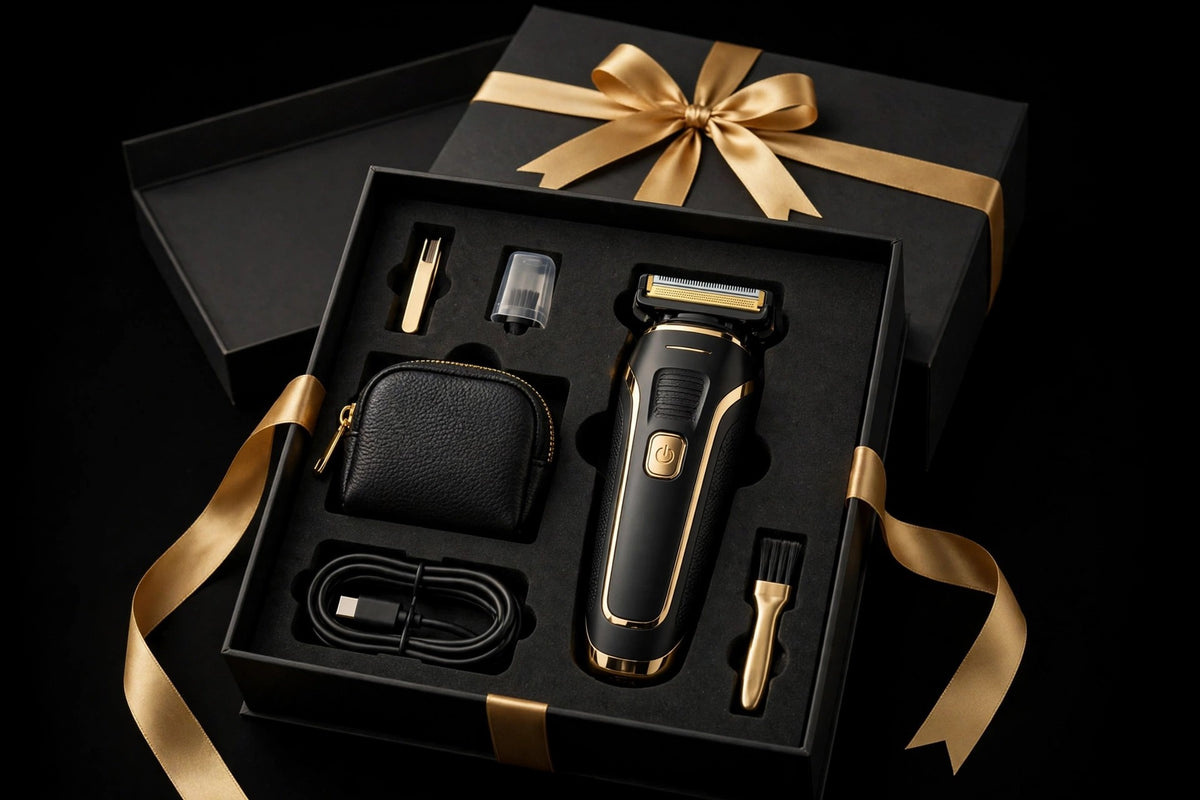 Coffret cadeau du rasoir électrique pour homme DULUXE, noir et doré