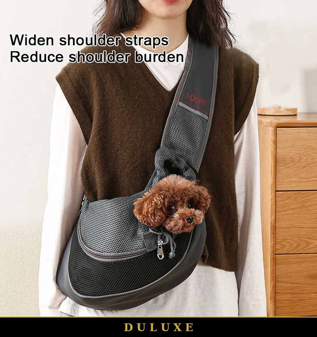 Sac bandoulière pour petit chien DULUXE porté avec bandoulière large qui soulage l'épaule