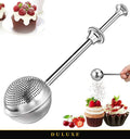 Saupoudreuse à sucre glace en acier inoxydable DULUXE avec tamis sphérique et cupcakes décorés