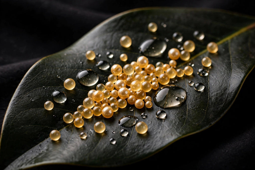 Perles de sérum et ingrédients du soin contour des yeux DULUXE