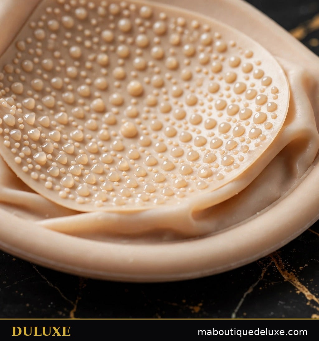 Gros plan sur la matière silicone adhésive douce des soutiens-gorge invisibles DULUXE
