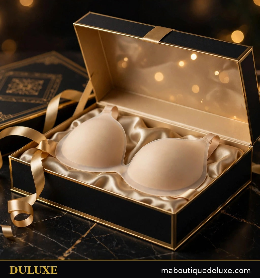 Coffret cadeau noir et doré DULUXE contenant les soutiens-gorge adhésifs invisibles
