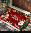 Tapis de porte de Noël rouge DULUXE à l'entrée, Père Noël, renne et décorations dorées