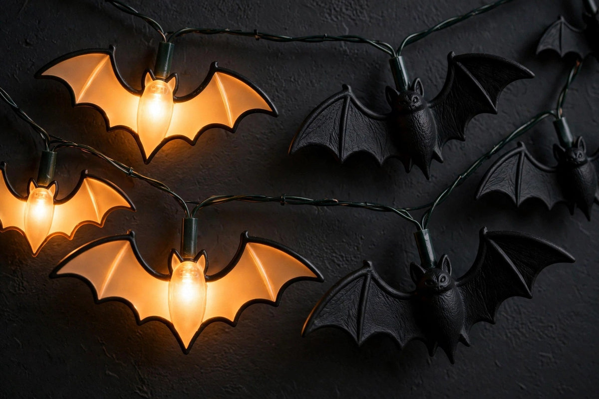 Détail des LED allumées et éteintes de la guirlande chauve-souris