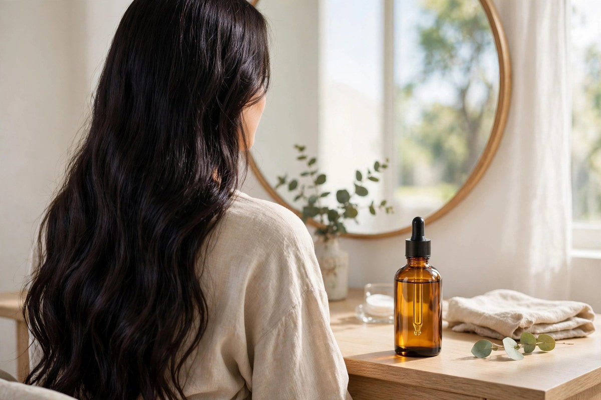 Cheveux longs denses et brillants grâce à l'huile capillaire coréenne