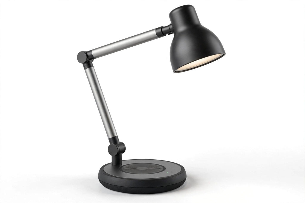 Lampe de bureau avec chargement sans fil, vue studio sur fond blanc