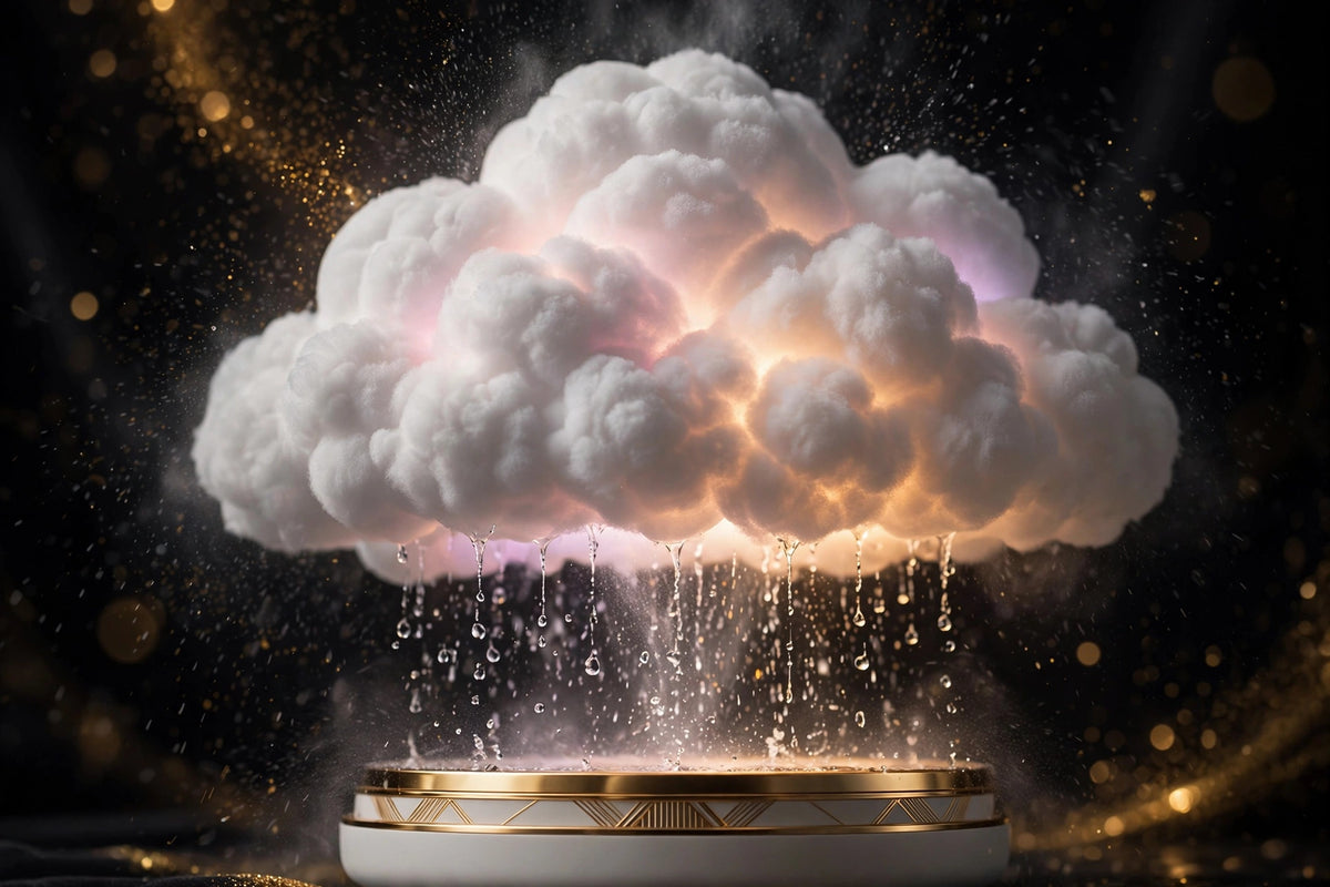 Gros plan sur l'effet pluie et la veilleuse colorée de l'humidificateur nuage de pluie