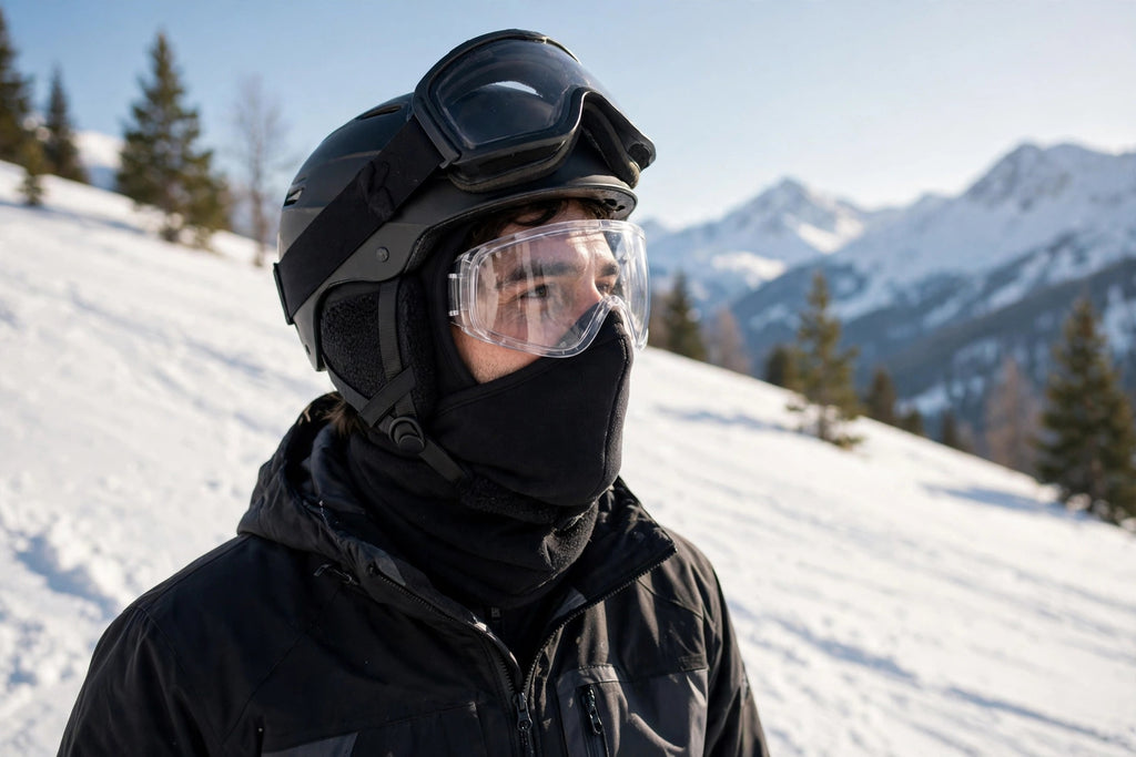 Skieur portant le masque d'hiver coupe-vent à visière intégrée