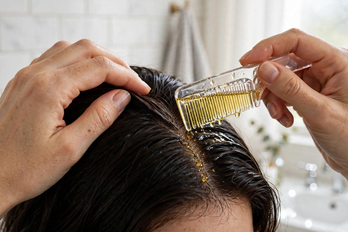 Application d'huile sur le cuir chevelu avec le peigne applicateur