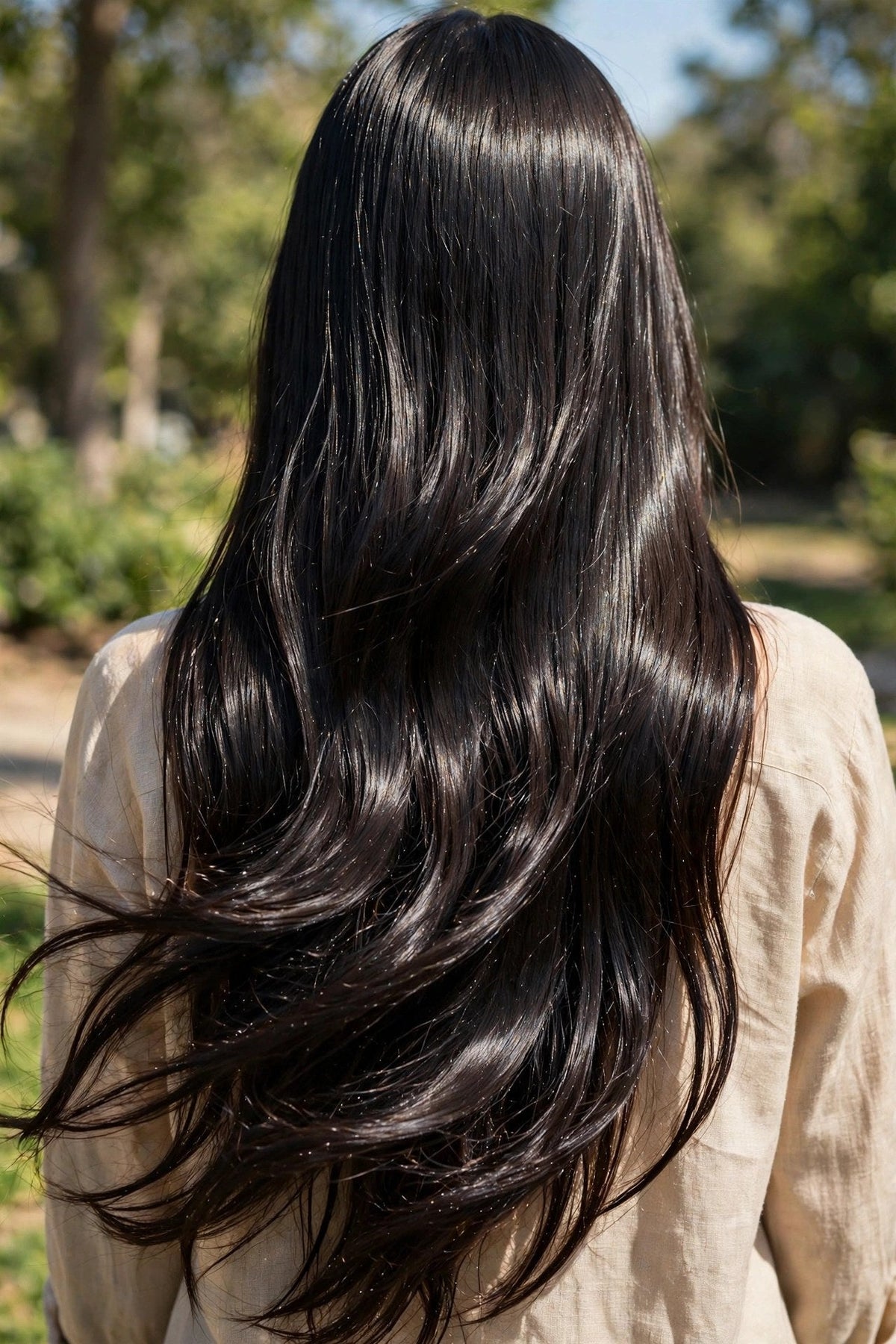 Résultat : cheveux brillants et sains après le soin à l'huile
