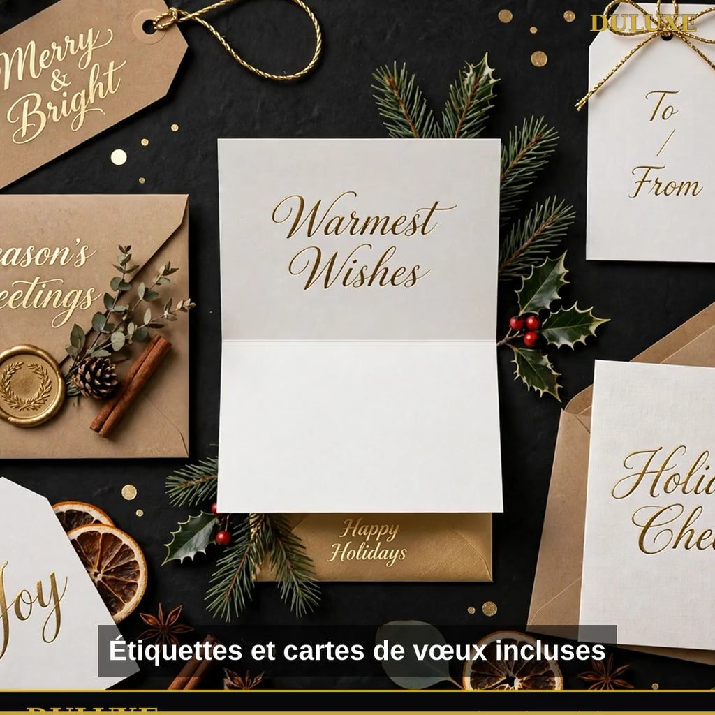 Vidéo démo du set d'emballage DULUXE : étiquettes, cartes de vœux et styles rouge et or ou blanc et doré, en français