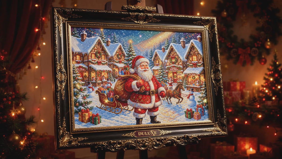 Vidéo : révélation du tableau de peinture diamant de Noël terminé qui scintille