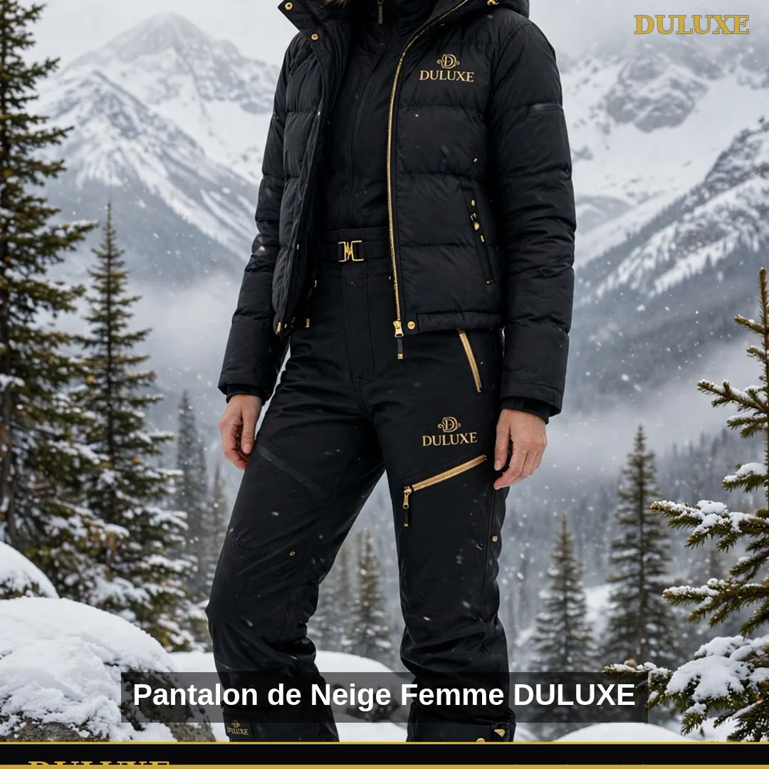 Vidéo démo du pantalon de neige pour femme DULUXE imperméable taille haute, pour le ski et l'hiver canadien, en français