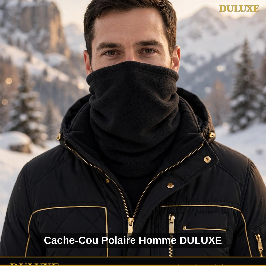 Vidéo démo du cache-cou polaire pour homme DULUXE, tour de cou chaud et coupe-vent pour l'hiver et le ski, en français
