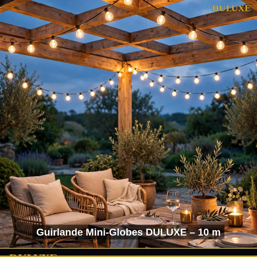 Vidéo démo de la guirlande lumineuse à mini-globes DULUXE pour extérieur, 10 mètres LED blanc chaud pour jardin et terrasse, en français